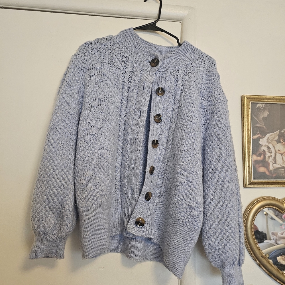 Women's Blue Button-Up Sweater